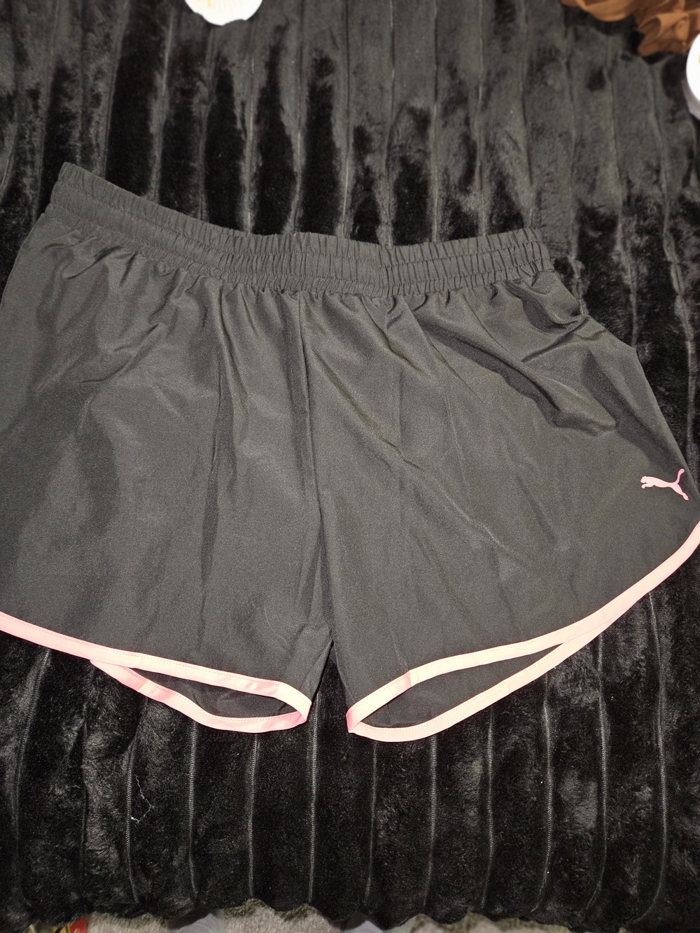PUMA Women's Black Athletic Shorts with Pink Trim